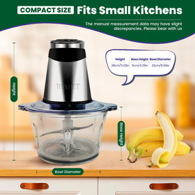 BUMET glass 2L bowl provides visibility during processing.
