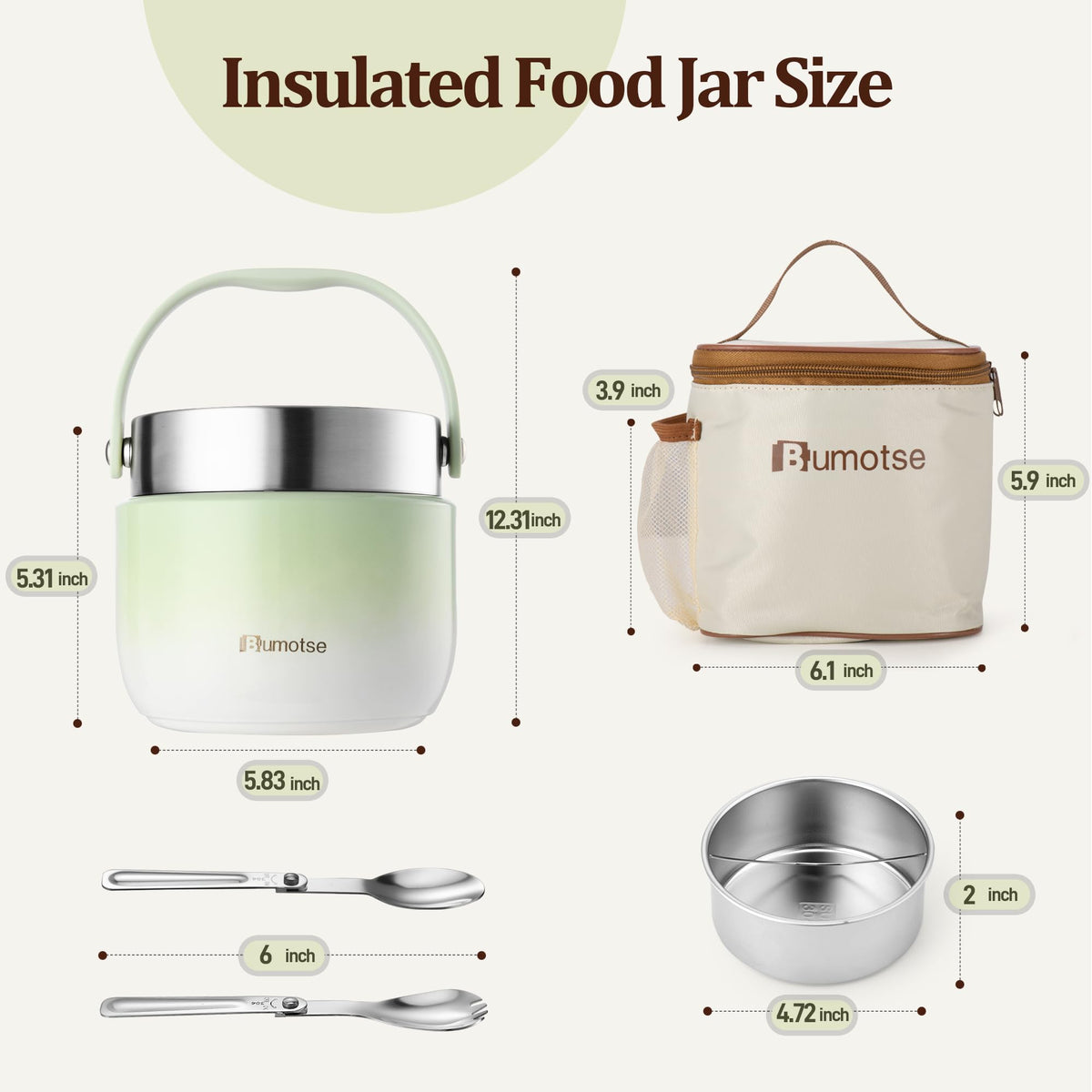Bumotse green color thermos makes stylish, practical meal prep for adults.