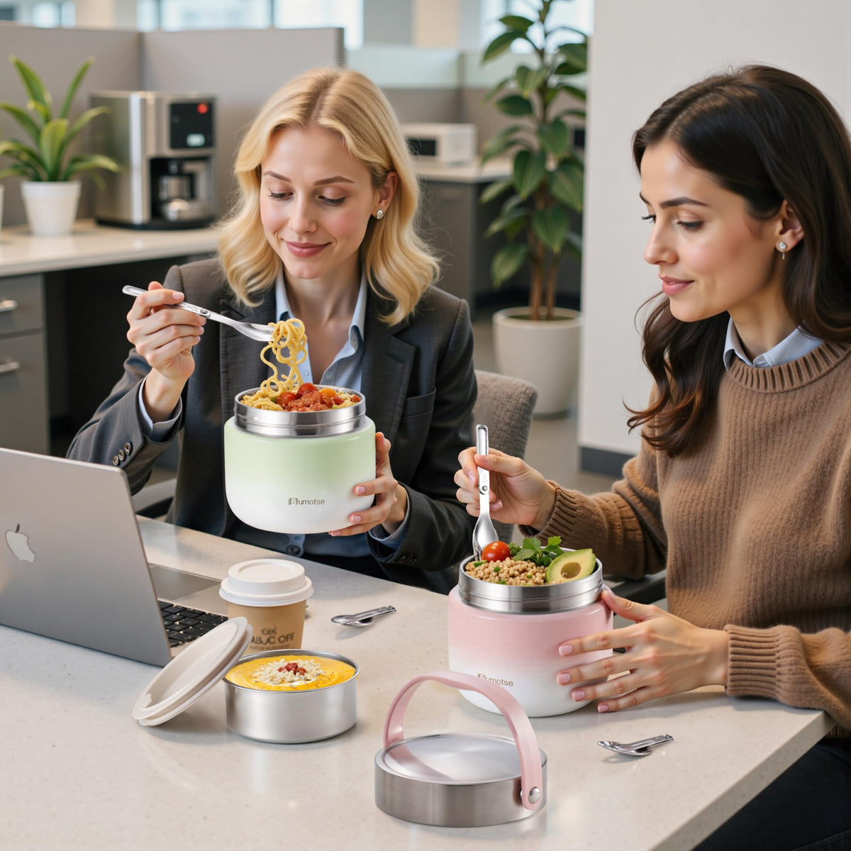 Bumotse leak-proof thermos lunch container with wide mouth prevents spills during commuting.