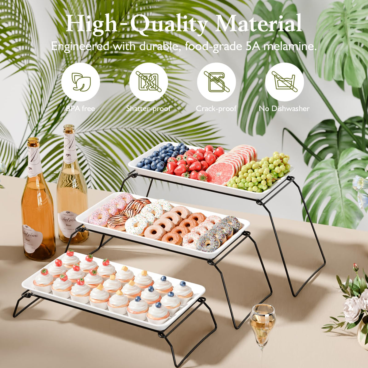 Bumusty 17-inch platters provide ample space for cupcakes and fruit.