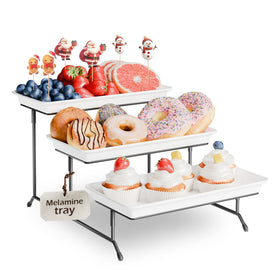 Bumusty 3-tier melamine serving tray with black stand for elegant party platters