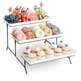 Bumusty 3-tier melamine tray stand for elegant cake and appetizer display.