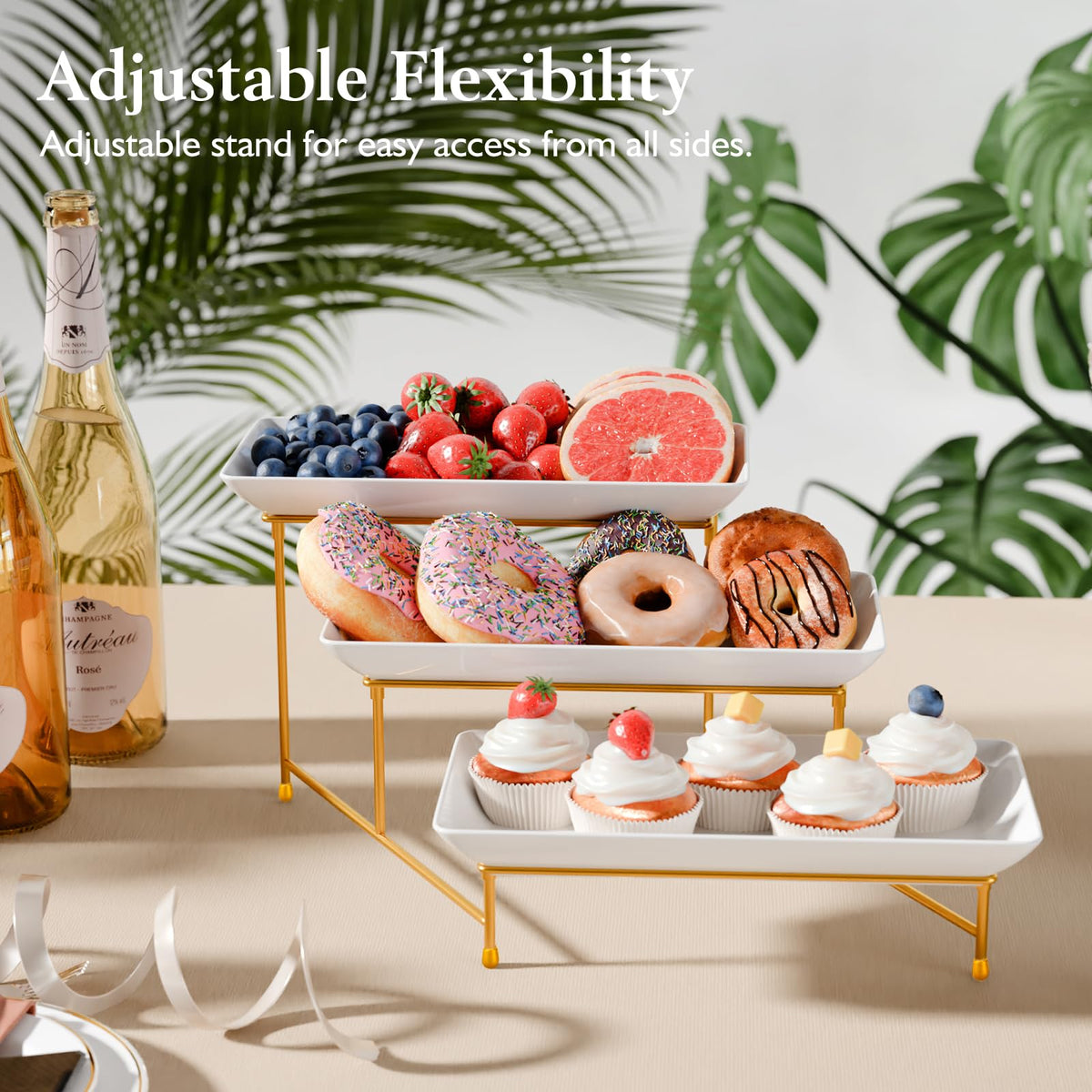 Bumusty 3-tier melamine tray set, rubber feet for non-slip stability.