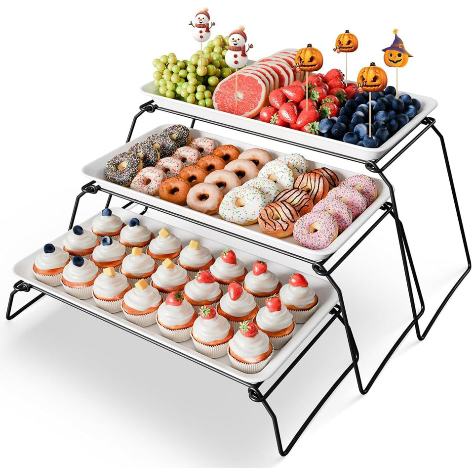 Bumusty extra-large 3-tier melamine tray and stand for large party displays.