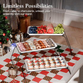 Bumusty foldable shelves maximize table space at celebrations.