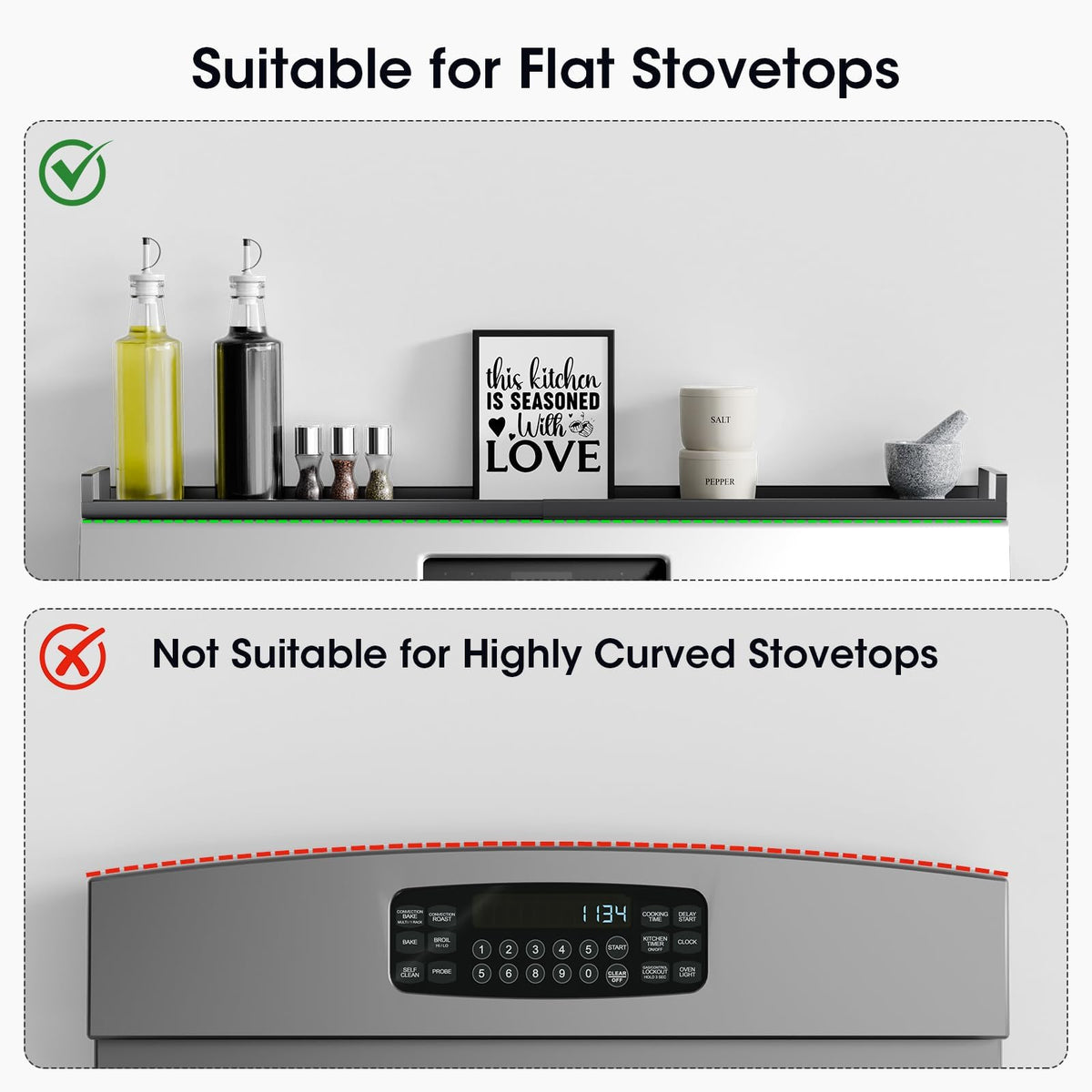 Bumusty matte black 30-inch spice rack on a flat-top stove saves counter space