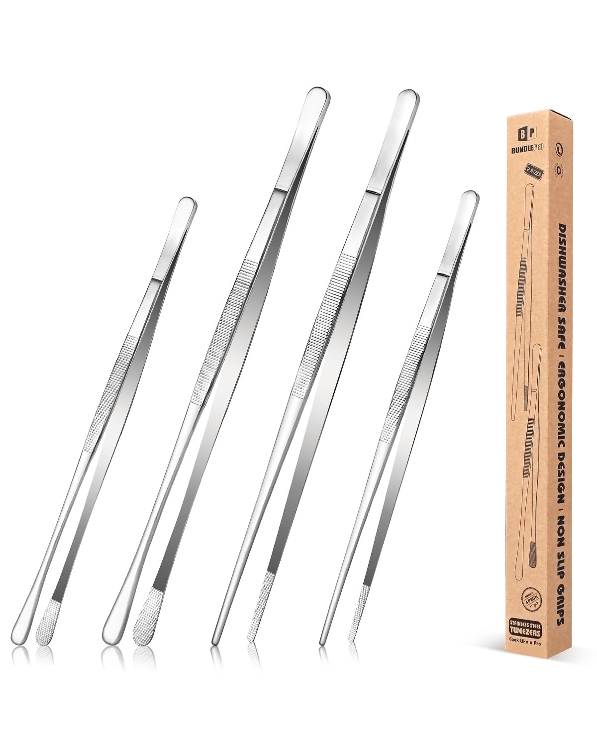 Bundlepro 4pc fine long tweezers in use for precise plating and easy handling
