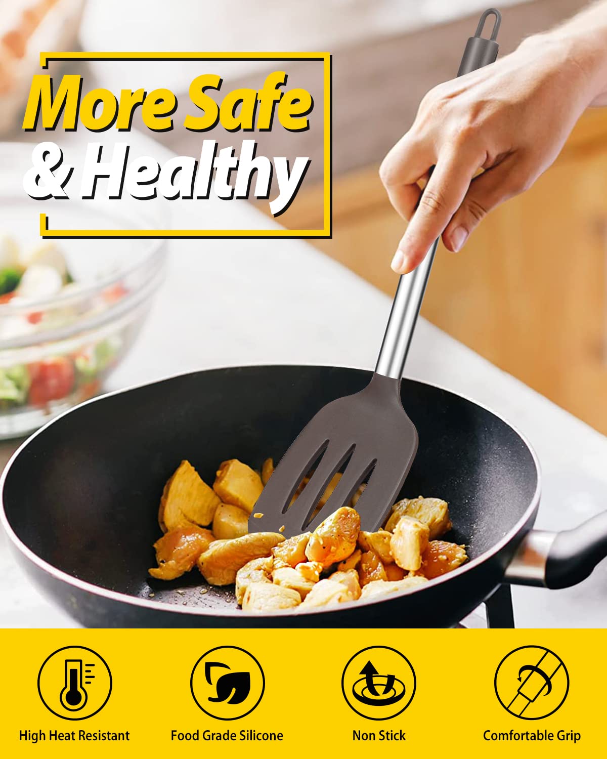 Bundlepro anti-scald silicone handle stays cool during cooking.