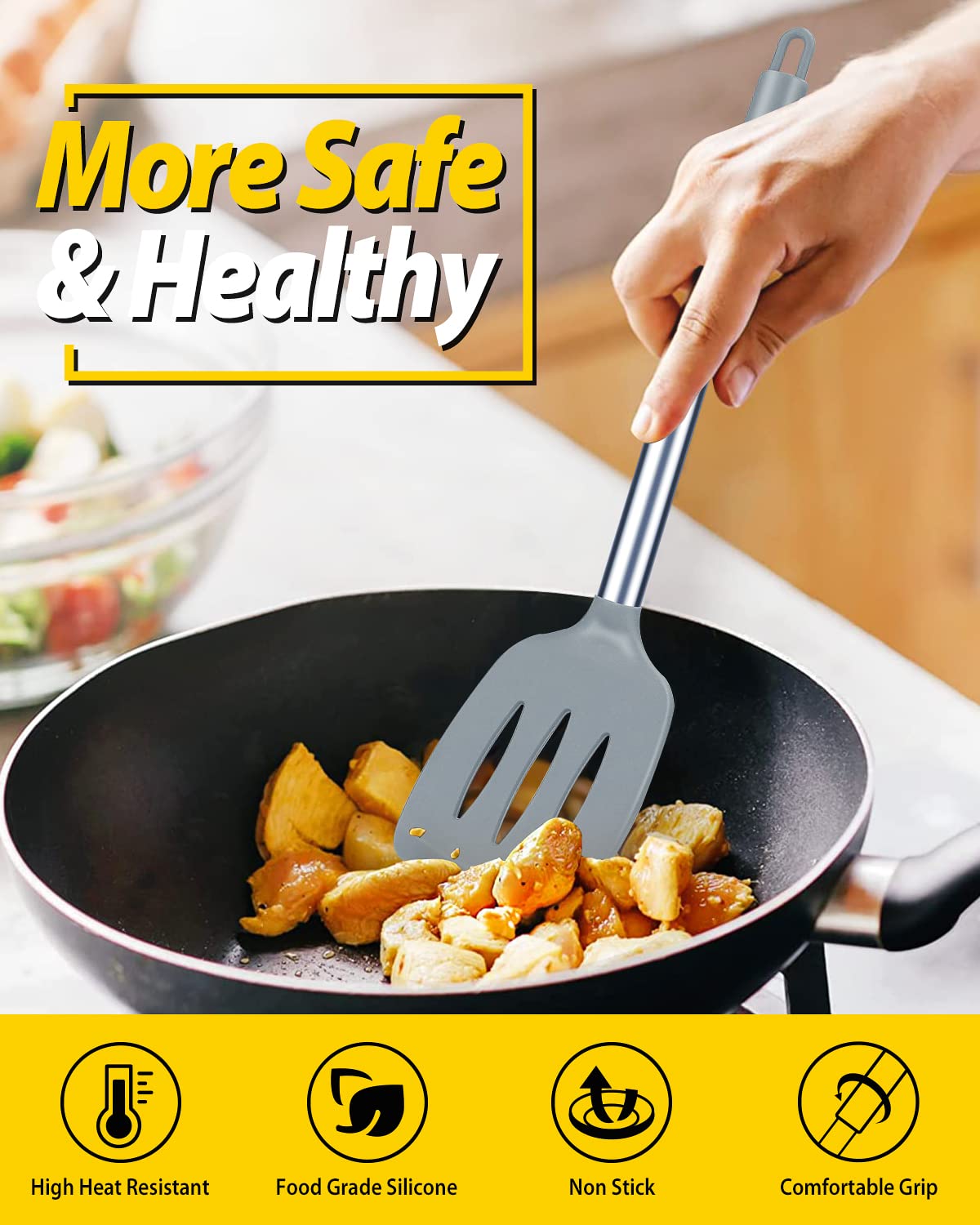 BundlePRO anti-scratch silicone head gray protects cookware surfaces