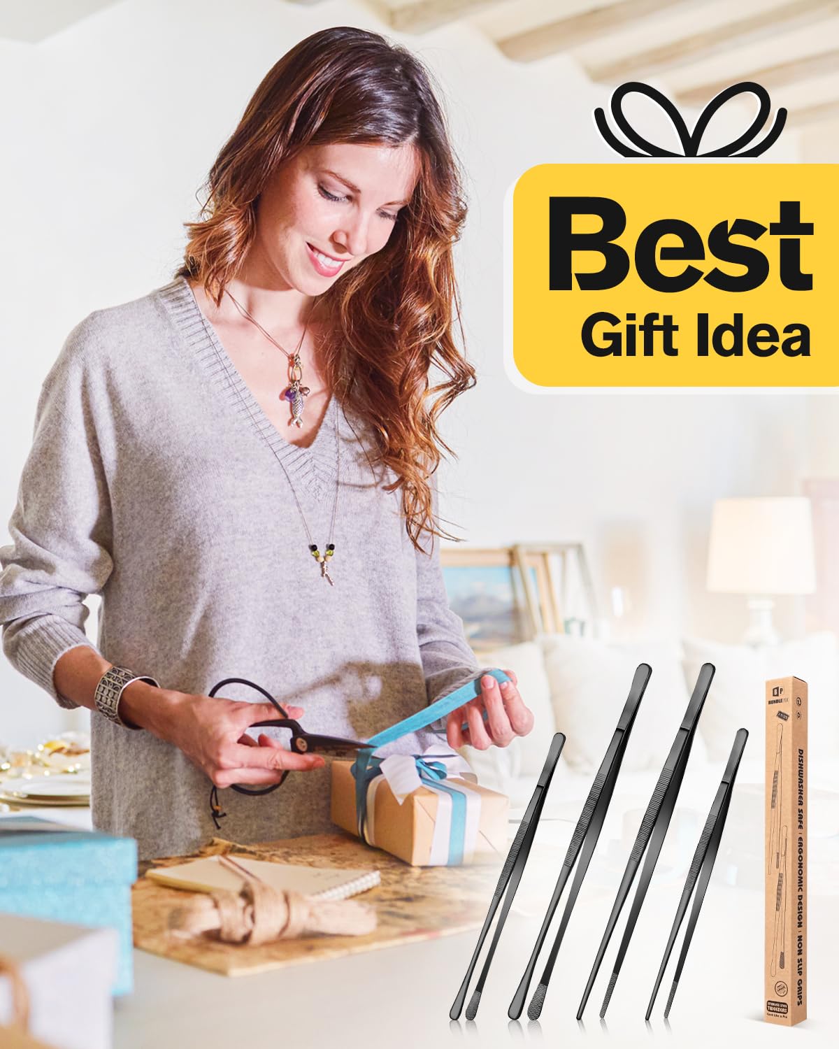 Bundlepro 12in bbq-inspired tweezers ideal for flipping and serving hot food.