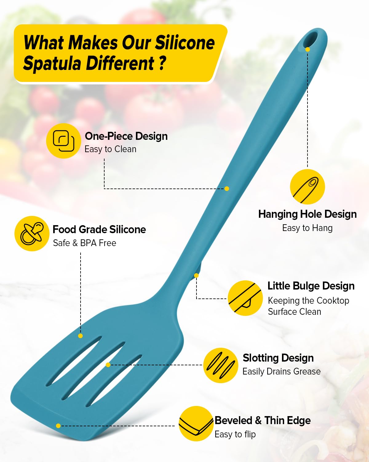 Bundlepro blue silicone spatula turner with slotted head for draining