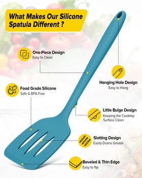 Bundlepro blue silicone spatula turner with slotted head for draining