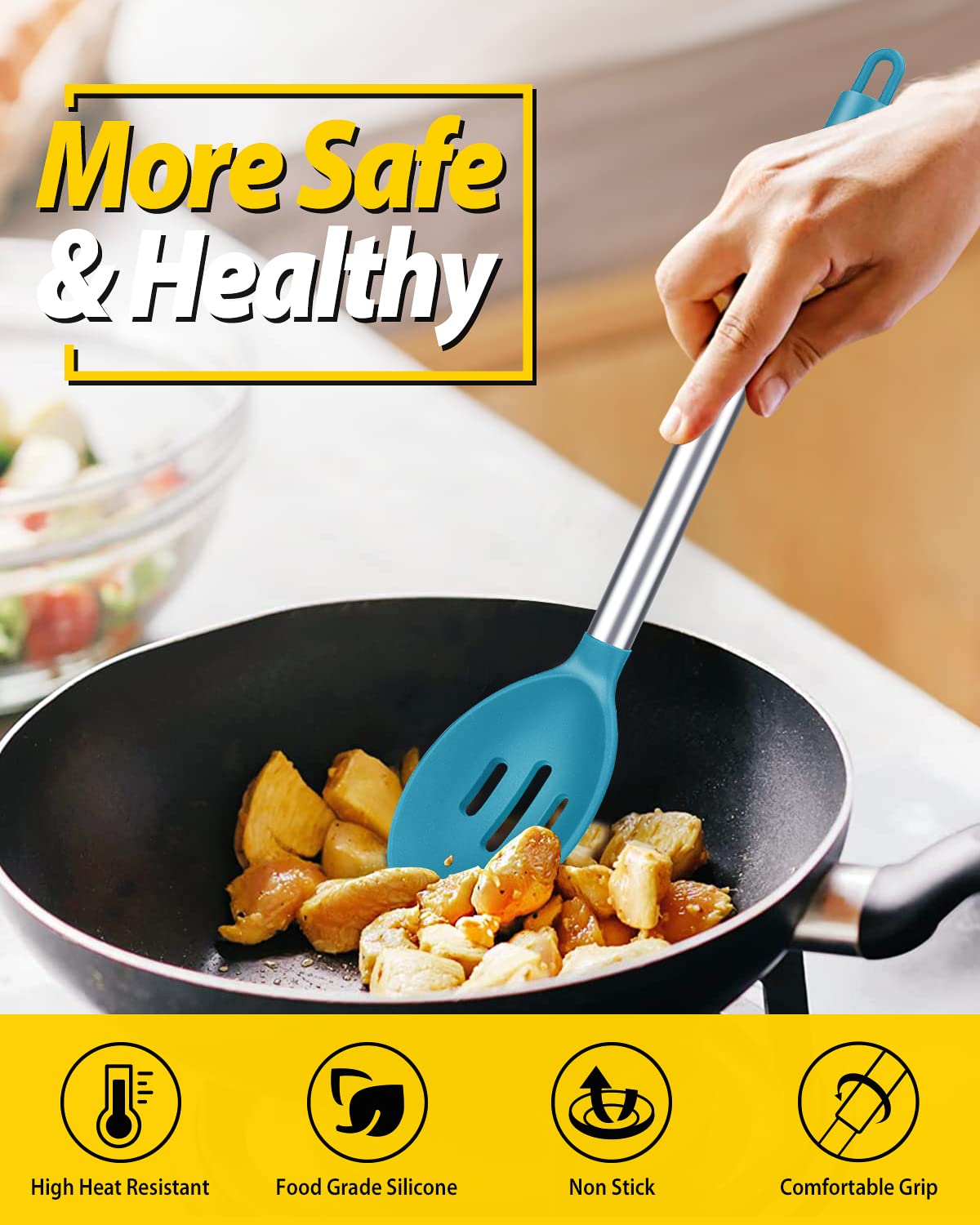 Bundlepro blue slotted silicone spoon for draining liquids quickly