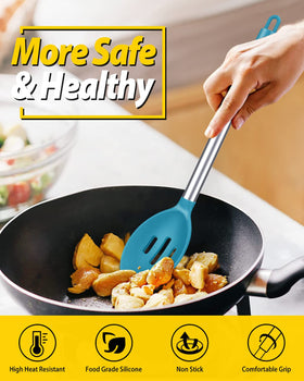 Bundlepro blue slotted silicone spoon for draining liquids quickly