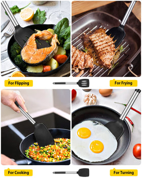 BUNDLEPRO BPA-free silicone utensils in black, safe for nonstick coatings and coating protection.