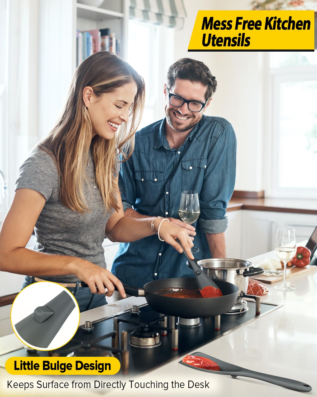Bundlepro bulge design keeps spoons off counter for cleaner prep.