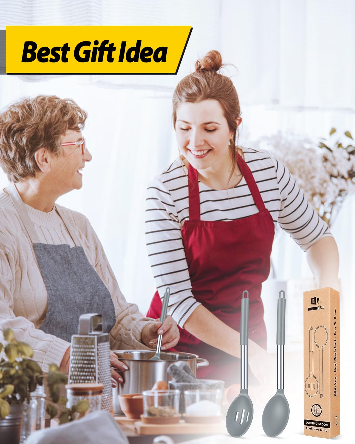 Bundlepro easy-clean silicone spoons wipe clean after cooking.