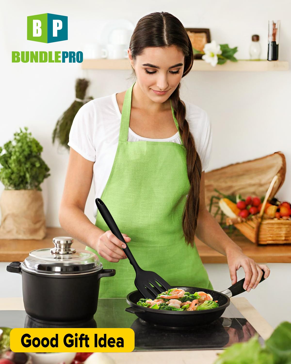 BUNDLEPRO easy-clean spatula with hanging holes, quick dry after cooking.