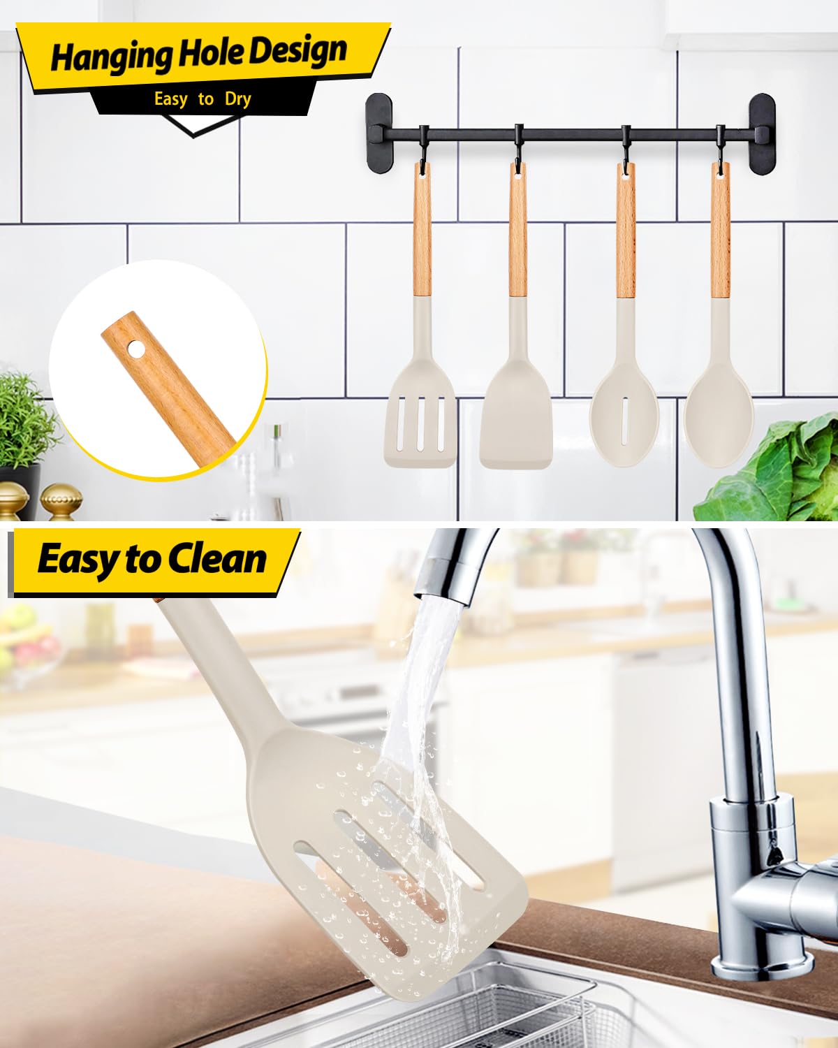 Bundlepro easy-clean wood handles require gentle hand washing.