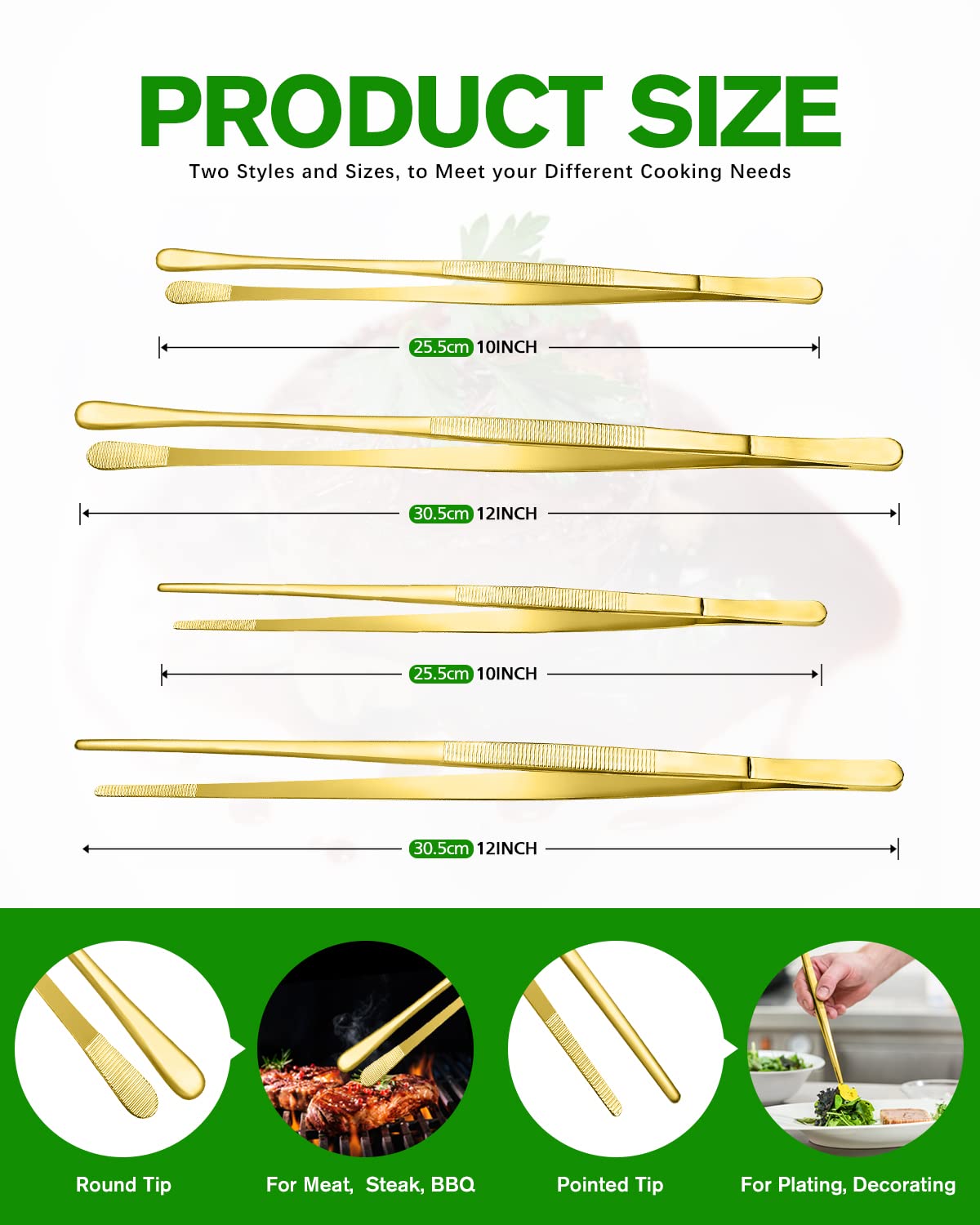Bundlepro gold 10-inch tweezer design A for safe grilling flips.