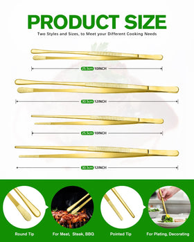 Bundlepro gold 10-inch tweezer design A for safe grilling flips.