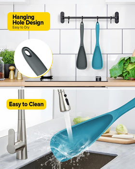BundlePro gray-blue spoon features hanging hole for easy air-drying.
