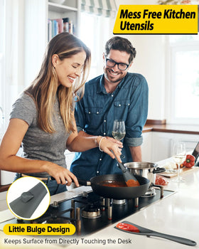 BundlePro gray-blue silicone spoon lifts hot food without warping or melting.