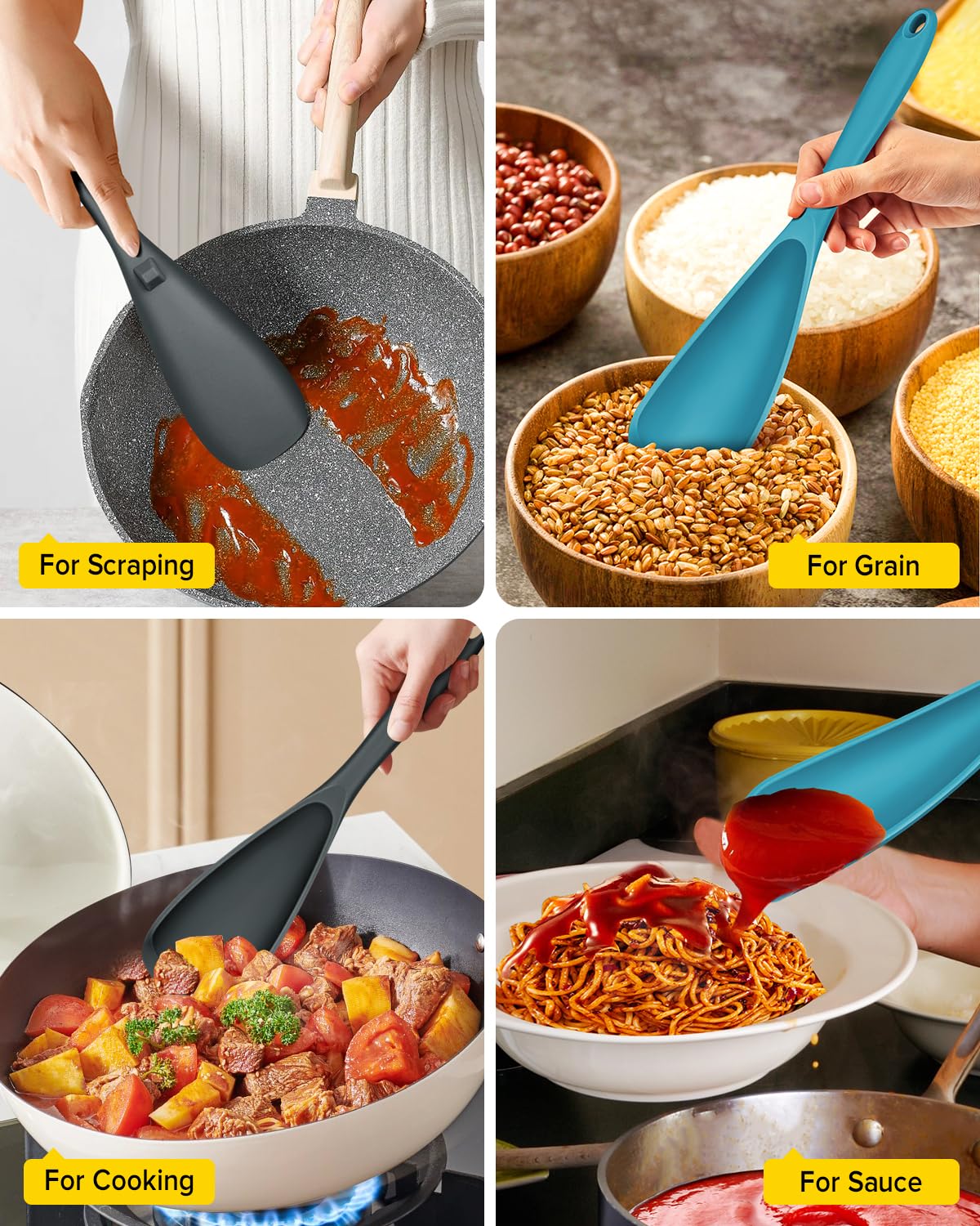 BundlePro gray-blue one-piece spoon heat resistant up to 446°F for cooking.