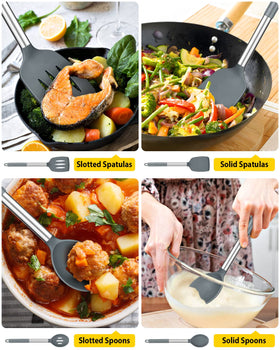 Bundlepro gray slotted spoons designed for quick draining and serving