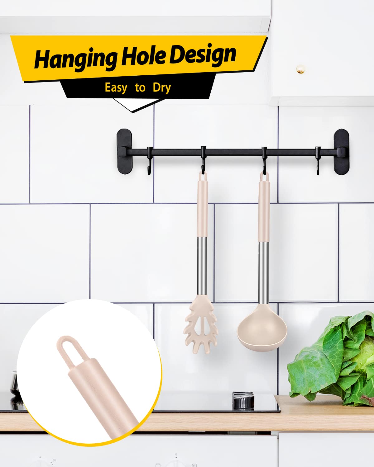 Bundlepro hanging-hole-design keeps utensils dry and ready on the rack.