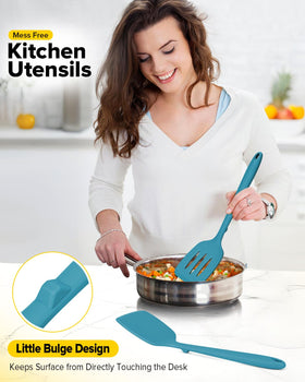 Bundlepro blue silicone spatula resists heat up to 446°F for high-heat cooking