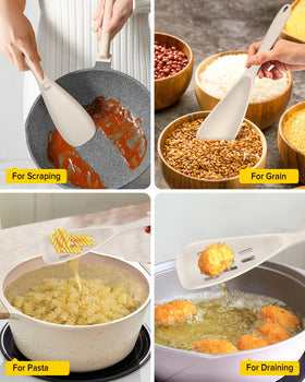 Bundlepro khaki coating-friendly spoon protects non-stick surfaces during cooking tasks.