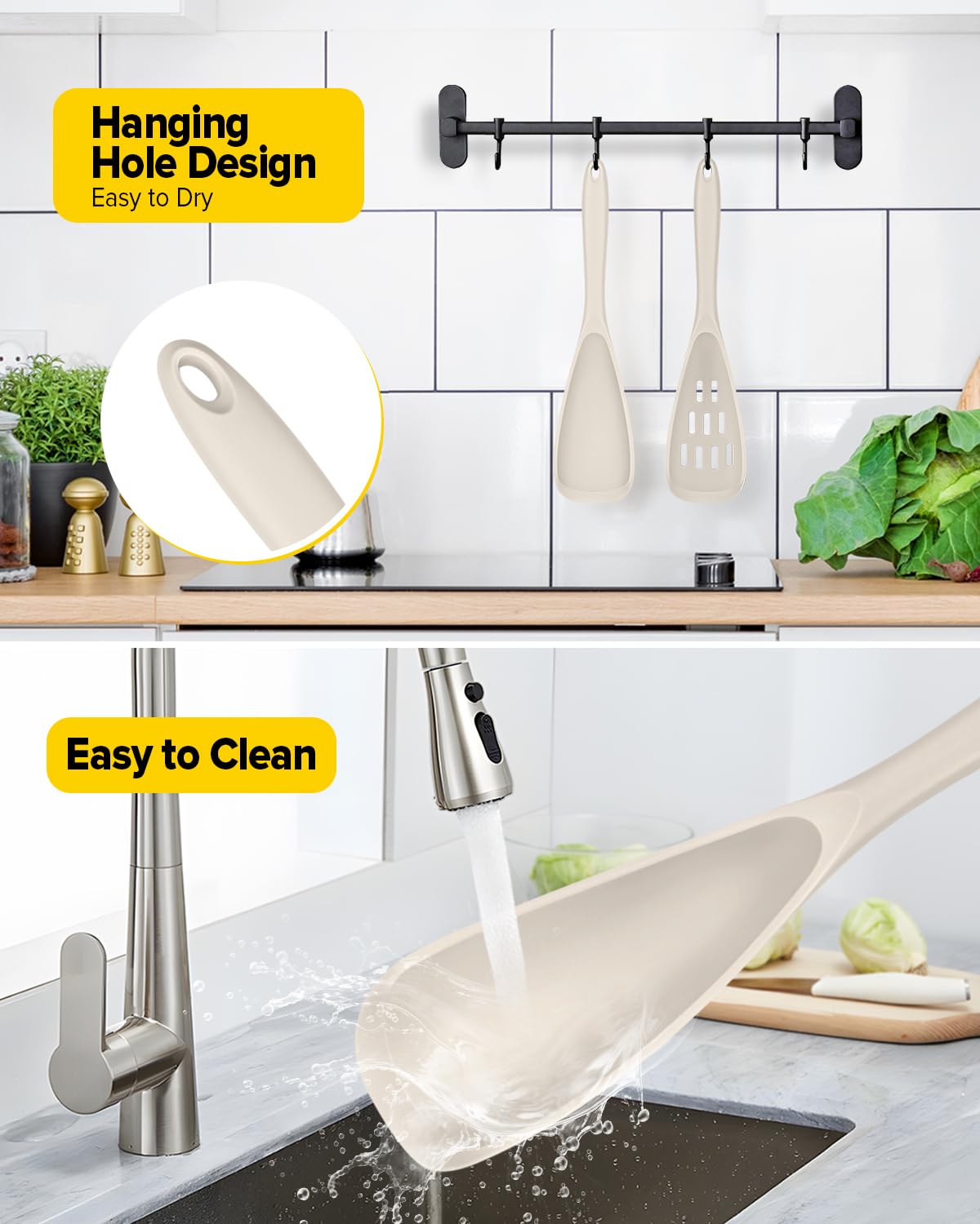 Bundlepro khaki circular hanging holes enable easy drying and neat storage after use.