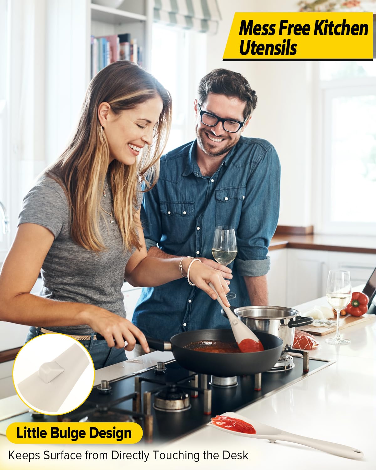 Bundlepro khaki heat-resistant spoon withstands high temperatures for sautéing and stirring.