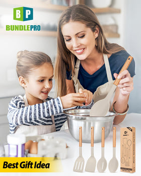 Bundlepro khaki kitchen utensils pack for everyday versatility.
