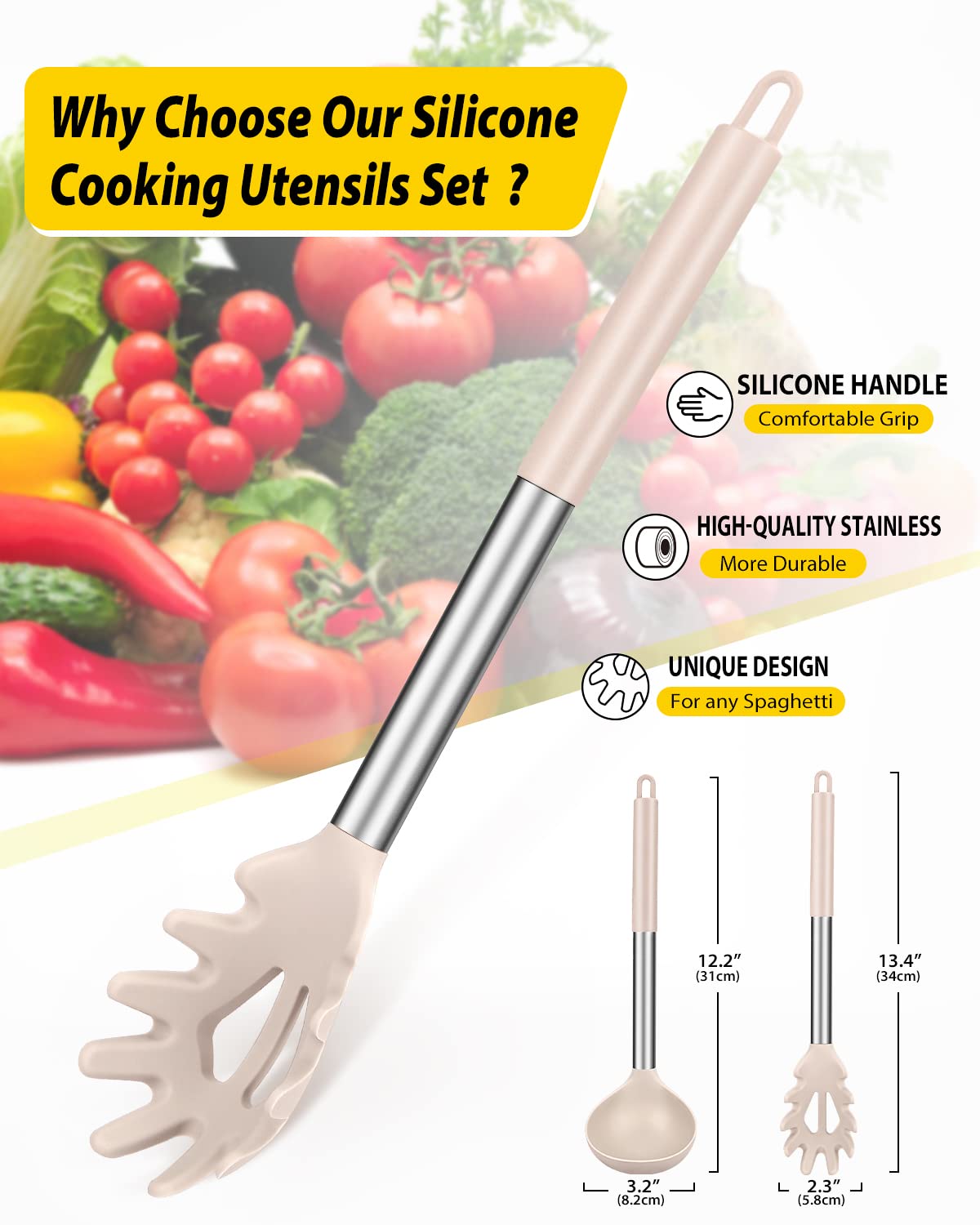 Bundlepro khaki-silicone-utensil-head designed to protect nonstick surfaces while cooking.