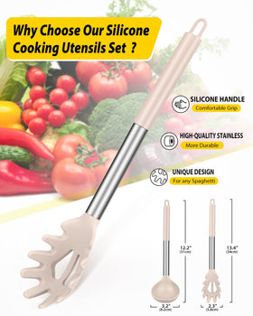 Bundlepro khaki-silicone-utensil-head designed to protect nonstick surfaces while cooking.