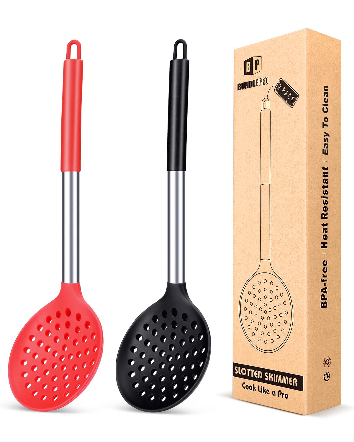 BundlePro kitchen ladle strainer set with large slotted spoons for safe draining