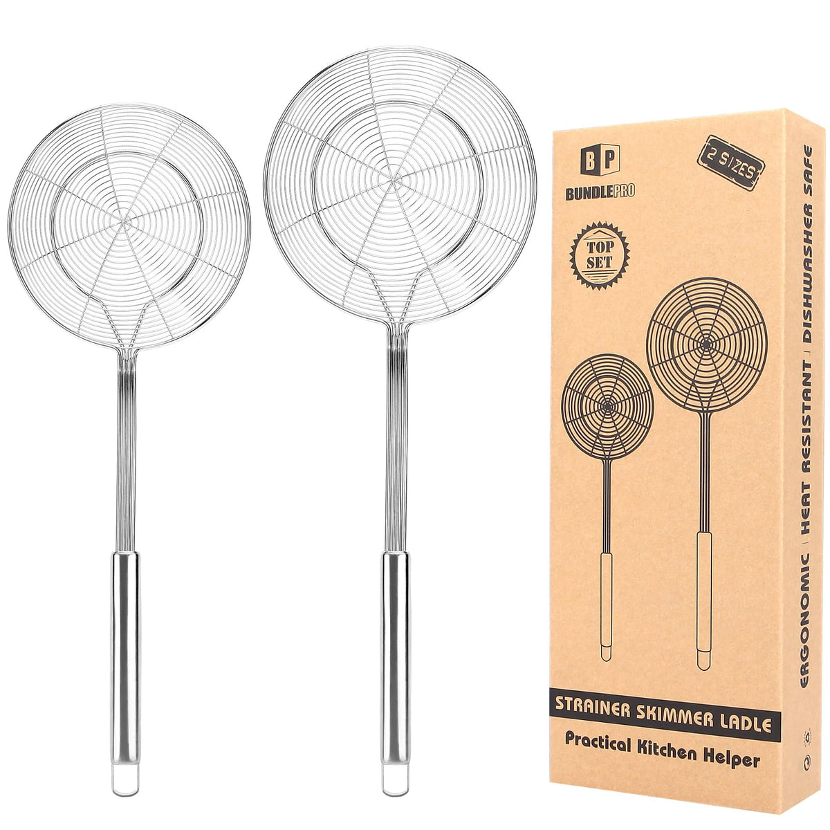 Bundlepro large spider strainer front view for easy draining