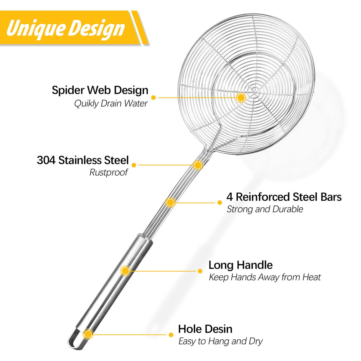 Bundlepro large spider strainer side view highlighting durable frame