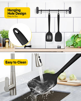 BUNDLEPRO nonstick silicone spatula in black, flexible edge ideal for eggs and pancakes.