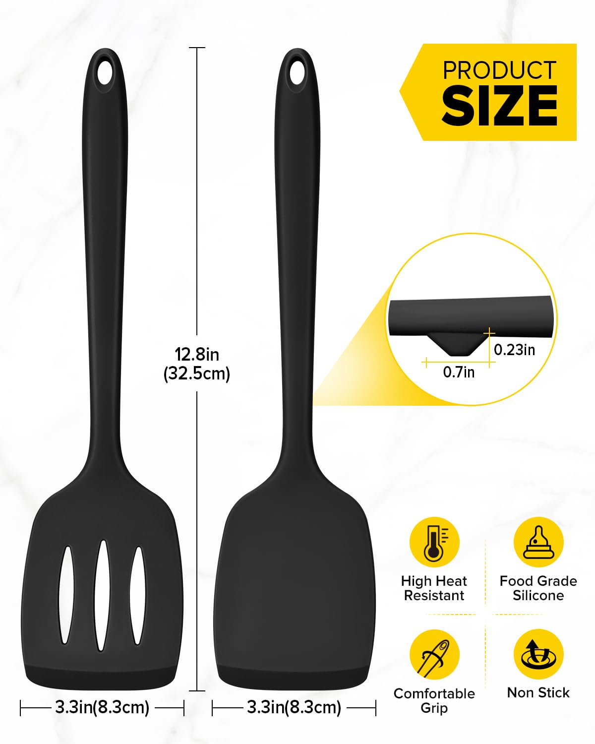 BUNDLEPRO one-piece design silicone spatula in black, rust-free and durable for daily cooking.