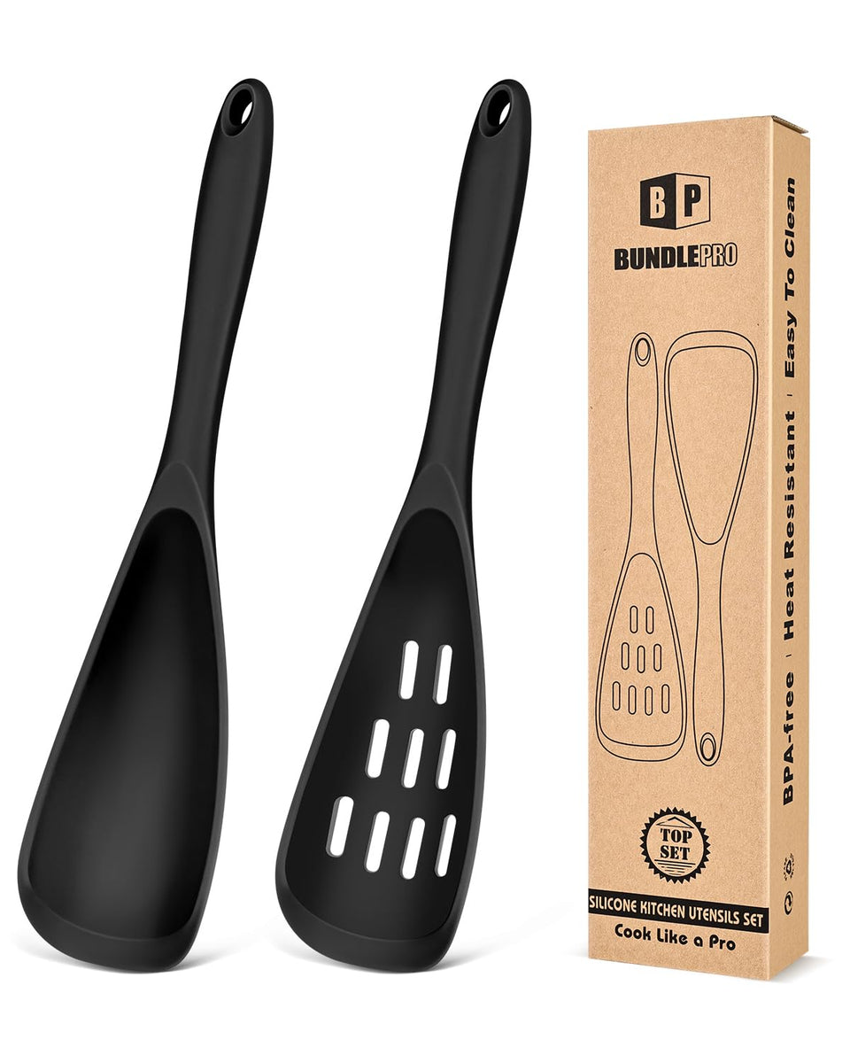 Bundlepro pack of 2 cooking spoons for non-stick pans with versatile scooping.