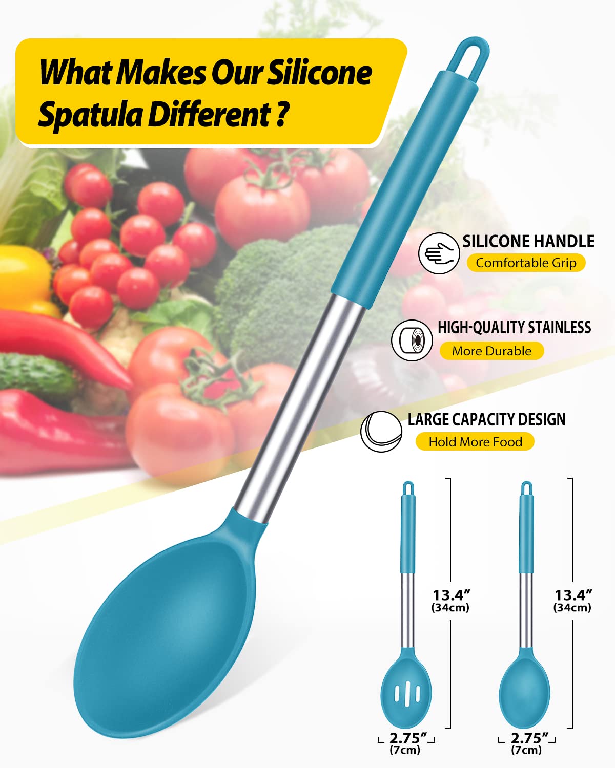 Bundlepro blue solid silicone spoon for thorough stirring and mixing