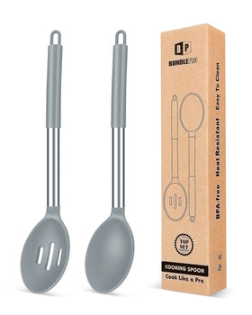 Bundlepro two large silicone spoons for versatile mixing and serving without scratching.