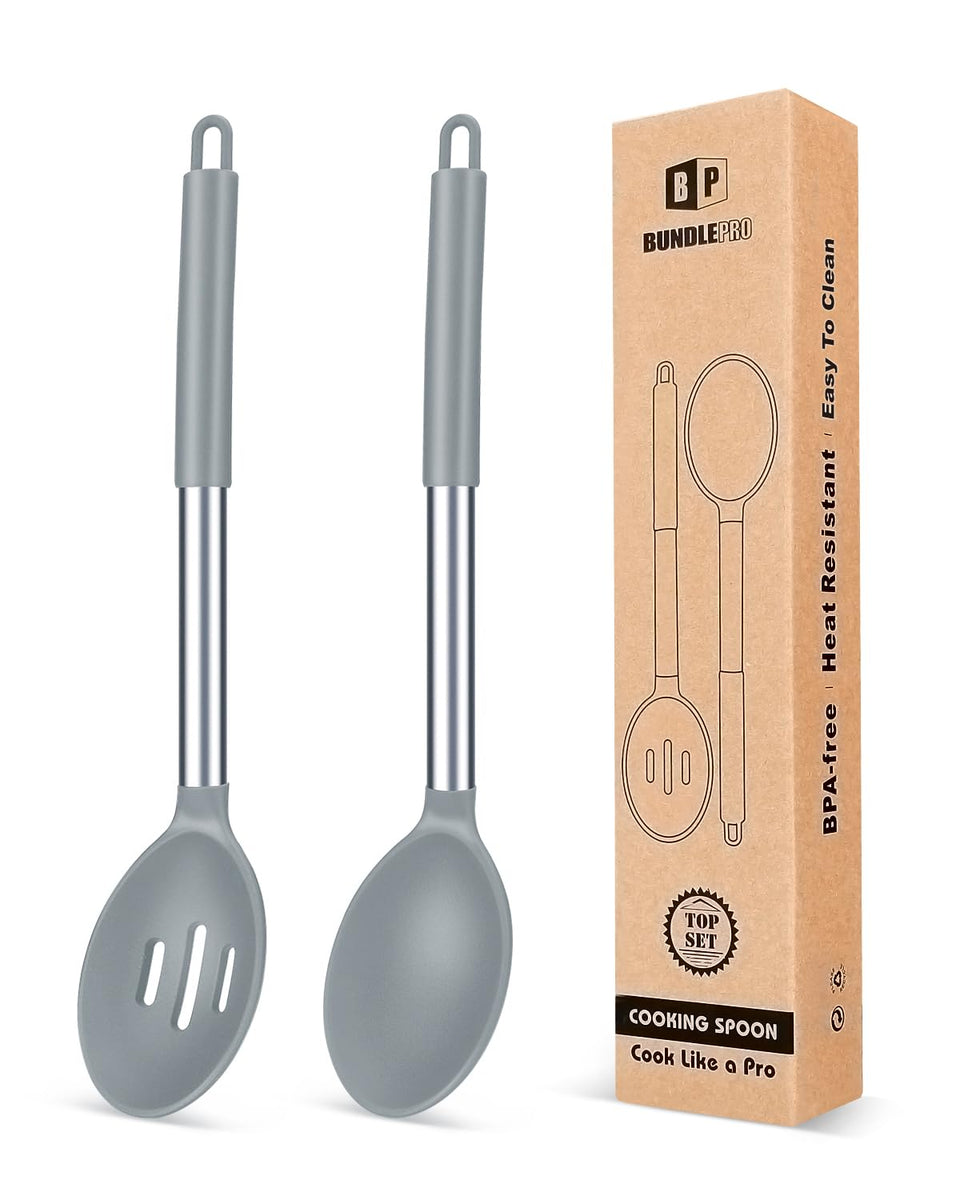 Bundlepro two large silicone spoons for versatile mixing and serving without scratching.