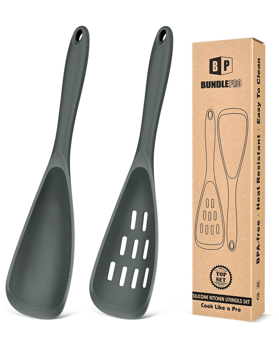 Bundlepro pack of 2 silicone spoons for non-stick cookware, safe for delicate coatings.