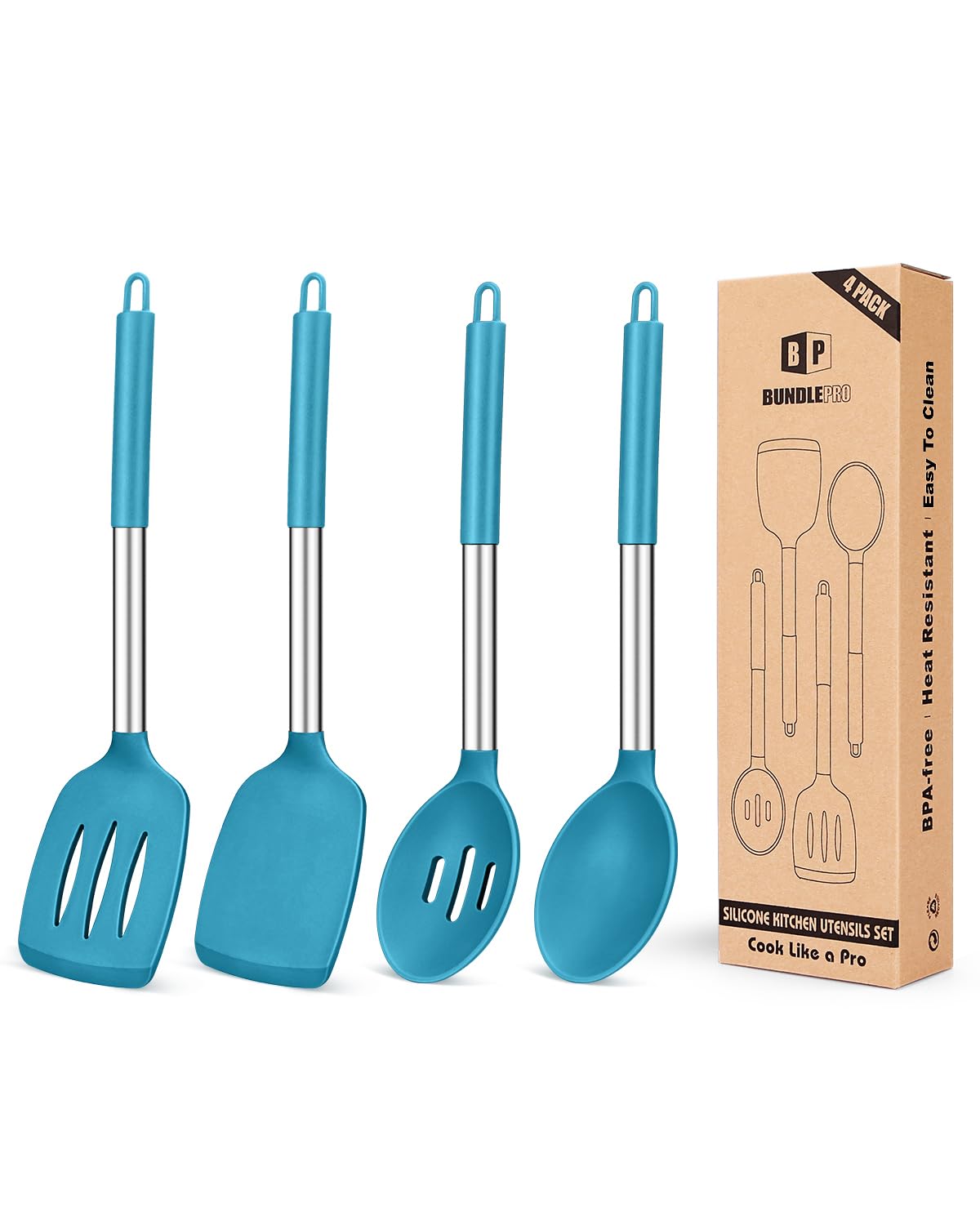 BundlePRO pack of 4 silicone utensils set for safe nonstick cooking