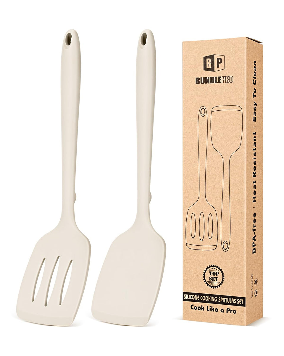 Bundlepro silicone spatulas angled view showing safe nonstick use