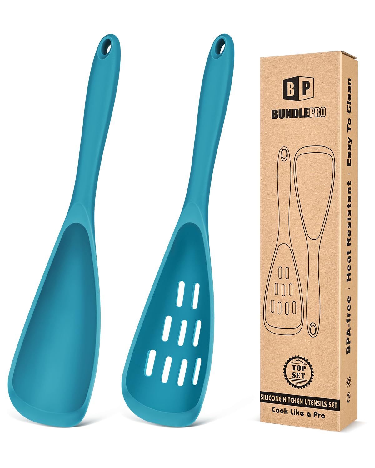 Bundlepro pack2 cooking spoons with nonstick coating, ideal for safe stirring in nonstick cookware.